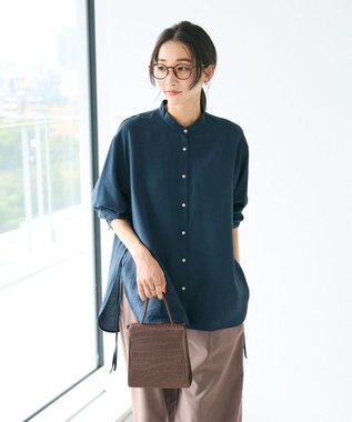 CRAFT STANDARD BOUTIQUE レーヨントロミサイドリボンチュニック Navy