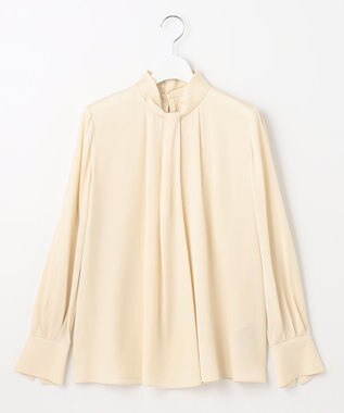 自由区 L 【洗える/UVケア/吸放湿性】シルクストレッチ ハイネックブラウス ベージュ系