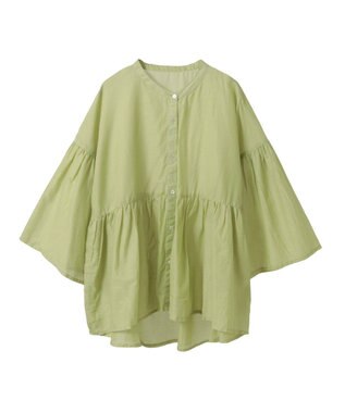 earth music&ecology コットンボイルギャザーシャツ Lime Green