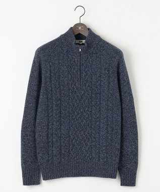 JOSEPH ABBOUD 【イタリア糸使用/軽く暖かい/多色展開】 ラムウールケーブル柄ハーフZIPプルオーバー ダルブルー系