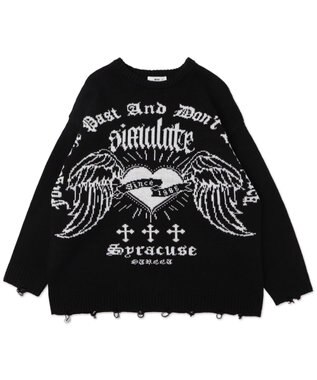 WEGO ウイングハートダメージニット ブラック