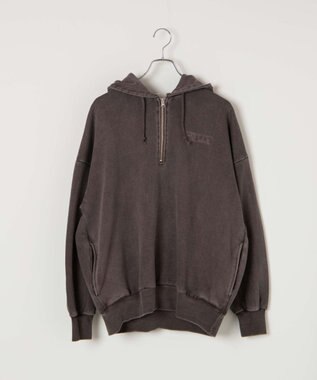WEGO ピグメントハーフZIPロゴプルパーカー ブラウン