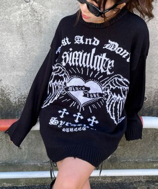 WEGO ウイングハートダメージニット ブラック