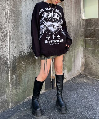 WEGO ウイングハートダメージニット ブラック