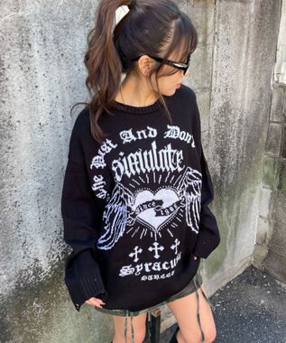 WEGO ウイングハートダメージニット ブラック