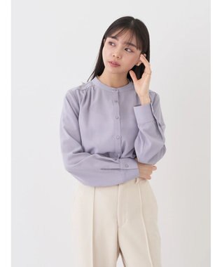 earth music&ecology バンドカラーブラウス Grayish Blue