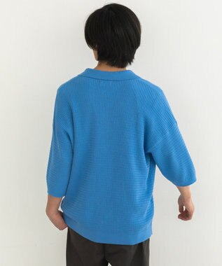 CRAFT STANDARD BOUTIQUE 透かし編み半袖ニットポロシャツ Blue