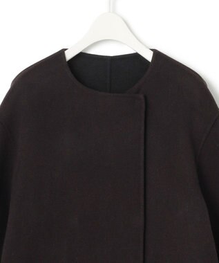 ICB ウールリバー ストール付きノーカラーコート バーントブラウン×ブラック系