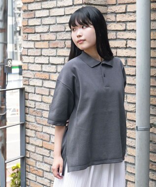 WHITE MAILS 【UNISEX】PAPER KINT HALF SLEEVE OVERSIZED ポロシャツ チャコールグレー