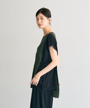 YECCA VECCA メッシュ編みレイヤードニット Green