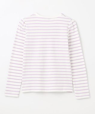 ANY KIDS リボン×ボーダー長袖Tシャツ ラベンダー×エクリュ