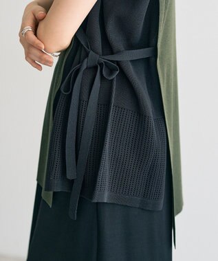 YECCA VECCA メッシュ編みレイヤードニット Green