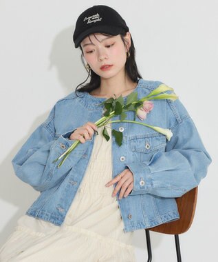 earth music&ecology ノーカラーデニムジャケット Light Indigo