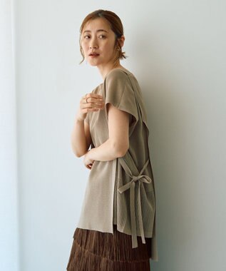 YECCA VECCA メッシュ編みレイヤードニット Green