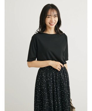 Green Parks ５分袖カットリブプルオーバー Black