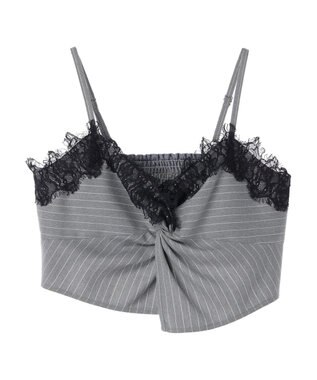 earth music&ecology ピンストライプ胸元レースビスチェ Stripe Light Gray
