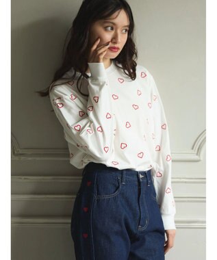 Green Parks ・Ｄｏｕｂｌｅ　Ｆｌａｇｓ　ハート刺繍ロンＴ Ivory