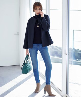 Tiaclasse ダイバー素材ノーカラージャケット ネイビー