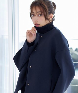 Tiaclasse ダイバー素材ノーカラージャケット ネイビー