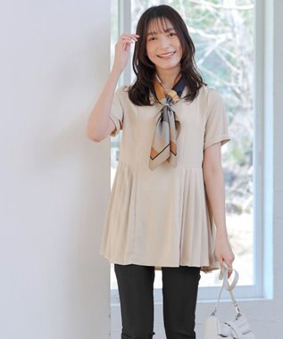 Tiaclasse 【新色追加・洗える】サイドプリーツチュニックブラウス ベージュ