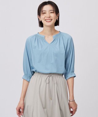 J.PRESS LADIES 【洗える】トリコットバイオ シャーリング カットソー ブルーグリーン系