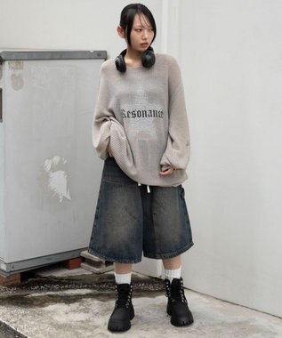 WEGO モヘアタッチスターBIGニット グレー