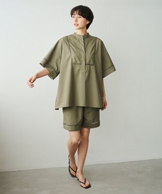 #Newans 【洗える/セットアップ可能】ハシゴレースハーフパンツ カーキ