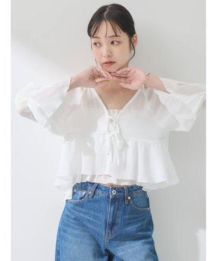 earth music&ecology ＳＥＴ２点キャンディースリーブブラウス＋インナー Ivory