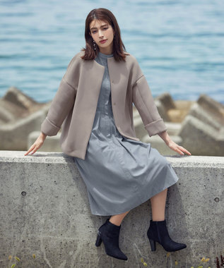 Tiaclasse ダイバー素材ノーカラージャケット グレージュ