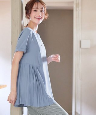 Tiaclasse 【新色追加・洗える】サイドプリーツチュニックブラウス サックス