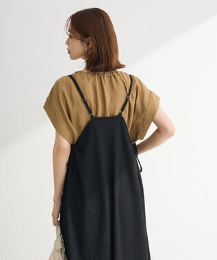 Green Parks 表面感脇リボンキャミワンピース Black