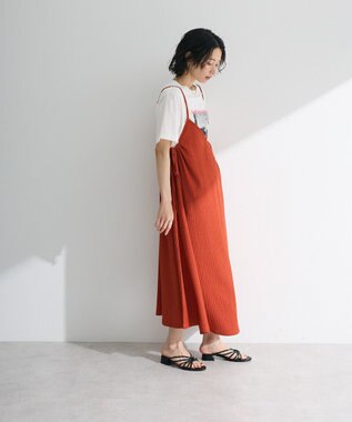 Green Parks 表面感脇リボンキャミワンピース Red