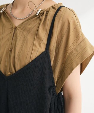 Green Parks 表面感脇リボンキャミワンピース Black