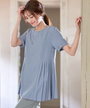 Tiaclasse 【新色追加・洗える】サイドプリーツチュニックブラウス サックス