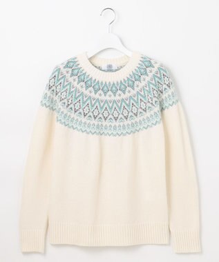 J.PRESS LADIES 【WEB限定カラーあり・洗える】FAIR ISLE ラウンドネック ニット オフ系