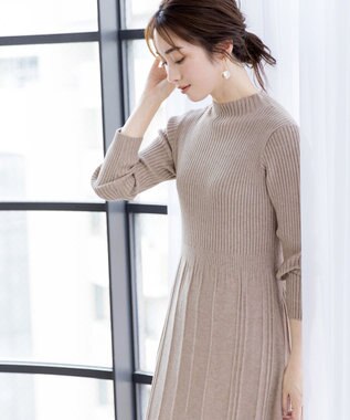 Tiaclasse 【洗える】1着でオシャレ感が出せるニットプリーツワンピース グレージュ