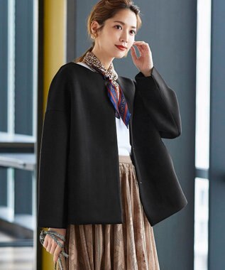 Tiaclasse ダイバー素材ノーカラージャケット ブラック