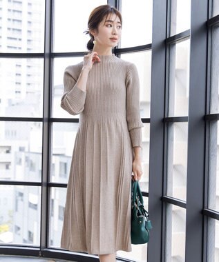 Tiaclasse 【洗える】1着でオシャレ感が出せるニットプリーツワンピース グレージュ