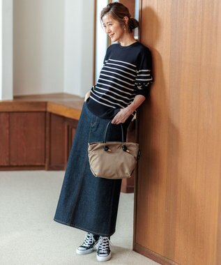 23区 【洗える】ヴィスコースストレッチ ミラノリブ ニット ネイビー×オフ