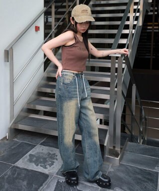 WEGO スタッズグラフィックタンク ブラウン