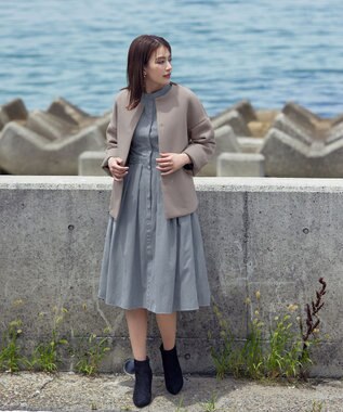 Tiaclasse ダイバー素材ノーカラージャケット グレージュ