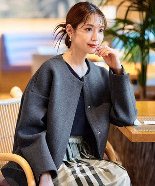 Tiaclasse ダイバー素材ノーカラージャケット チャコールグレー