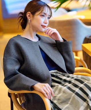 Tiaclasse ダイバー素材ノーカラージャケット チャコールグレー