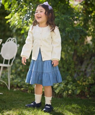 ANY KIDS スナップボタン リボンカーディガン エクリュ