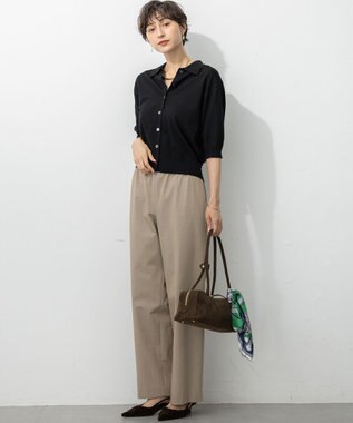 23区 L 【洗える/吊り干しOK】ヴィスコースストレッチ ポロニット カーディガン ブラック系