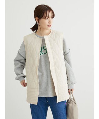 Green Parks ヒョウタンキルトミドル丈ベスト Ecru