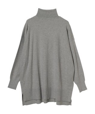 Green Parks もちやわ　タートルニットチュニック Light Gray Mixture