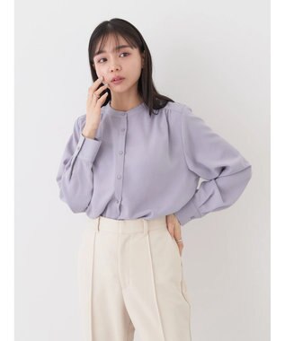 earth music&ecology バンドカラーブラウス Grayish Blue