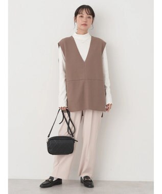 earth music&ecology ＳＥＴ２点圧縮風ポンチベスト＋リブタートル Mocha