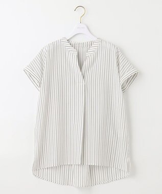 ANY SIS 【洗える】スキッパーイージー シャツ アイボリーストライプ